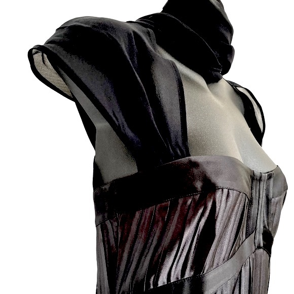 La Perla Black Silk Blend Accordion Pleated Cocktail Evening Gown Size 42 (US 6) - Picture 11 of 15